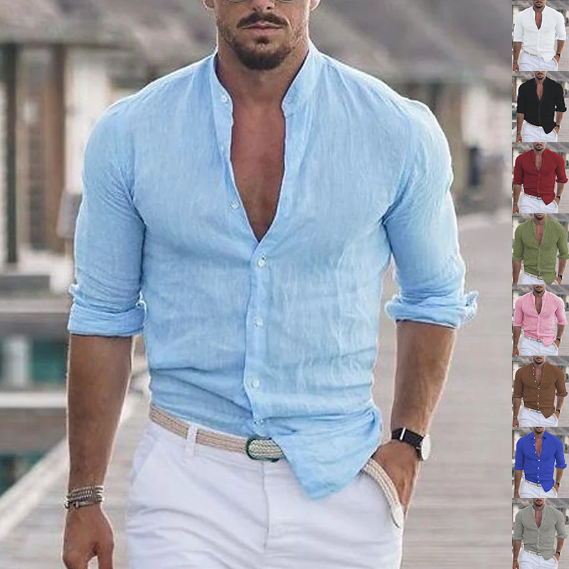 Men's casual long-sleeve button shirt