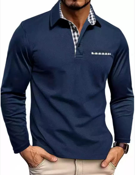 Men’s Plaid-Trim Long-Sleeve Polo Shirt