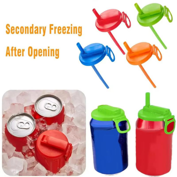 Reusable soda can lid with straw