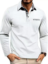 Men’s Plaid-Trim Long-Sleeve Polo Shirt