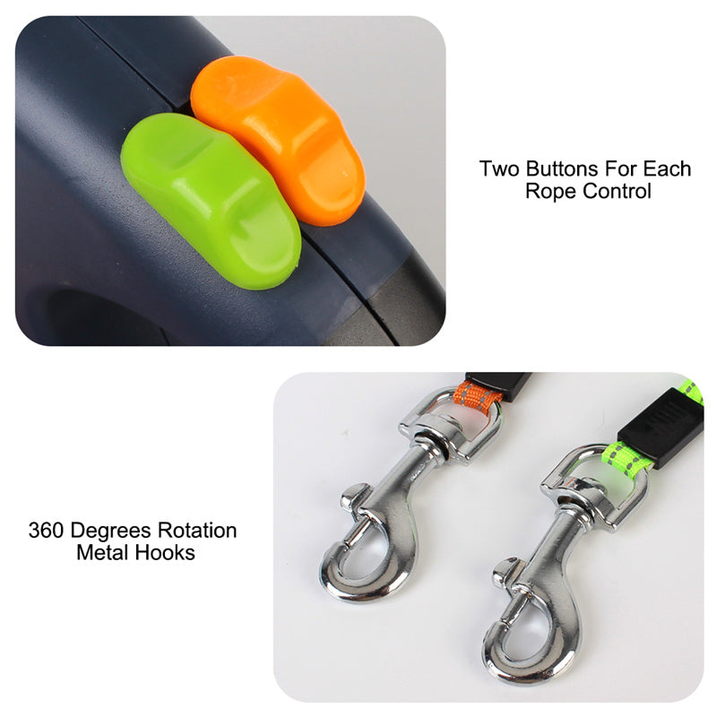 Dual Retractable Dog Leash with Light