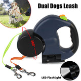 Dual retractable dog leash with built-in light