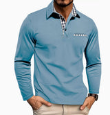 Men’s Plaid-Trim Long-Sleeve Polo Shirt