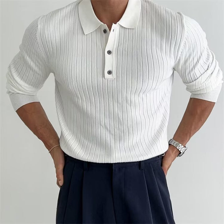 Men's slim-fit long-sleeve knit polo