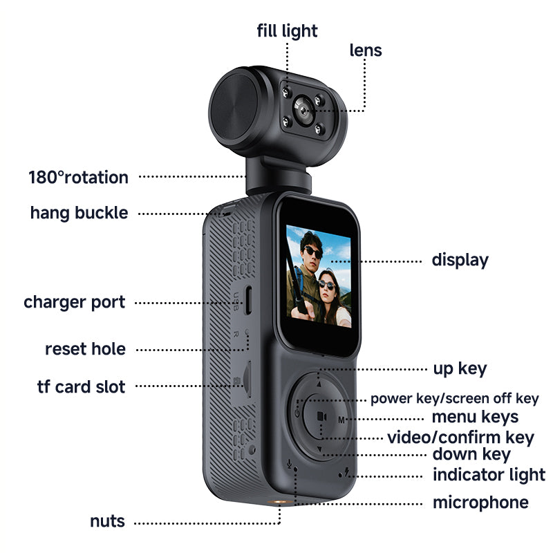 2K Dual-Lens Rotating Sports Camera