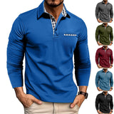 Men's plaid-trim long-sleeve polo shirt