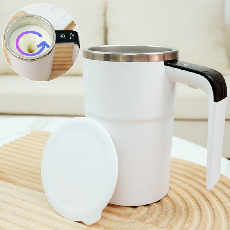 Self-stirring mug with temperature display