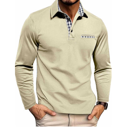 Men’s Plaid-Trim Long-Sleeve Polo Shirt